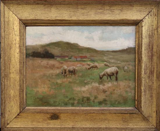 Edward Stott (1859-1918) Sheep in pasture 9.5 x 12.5in.